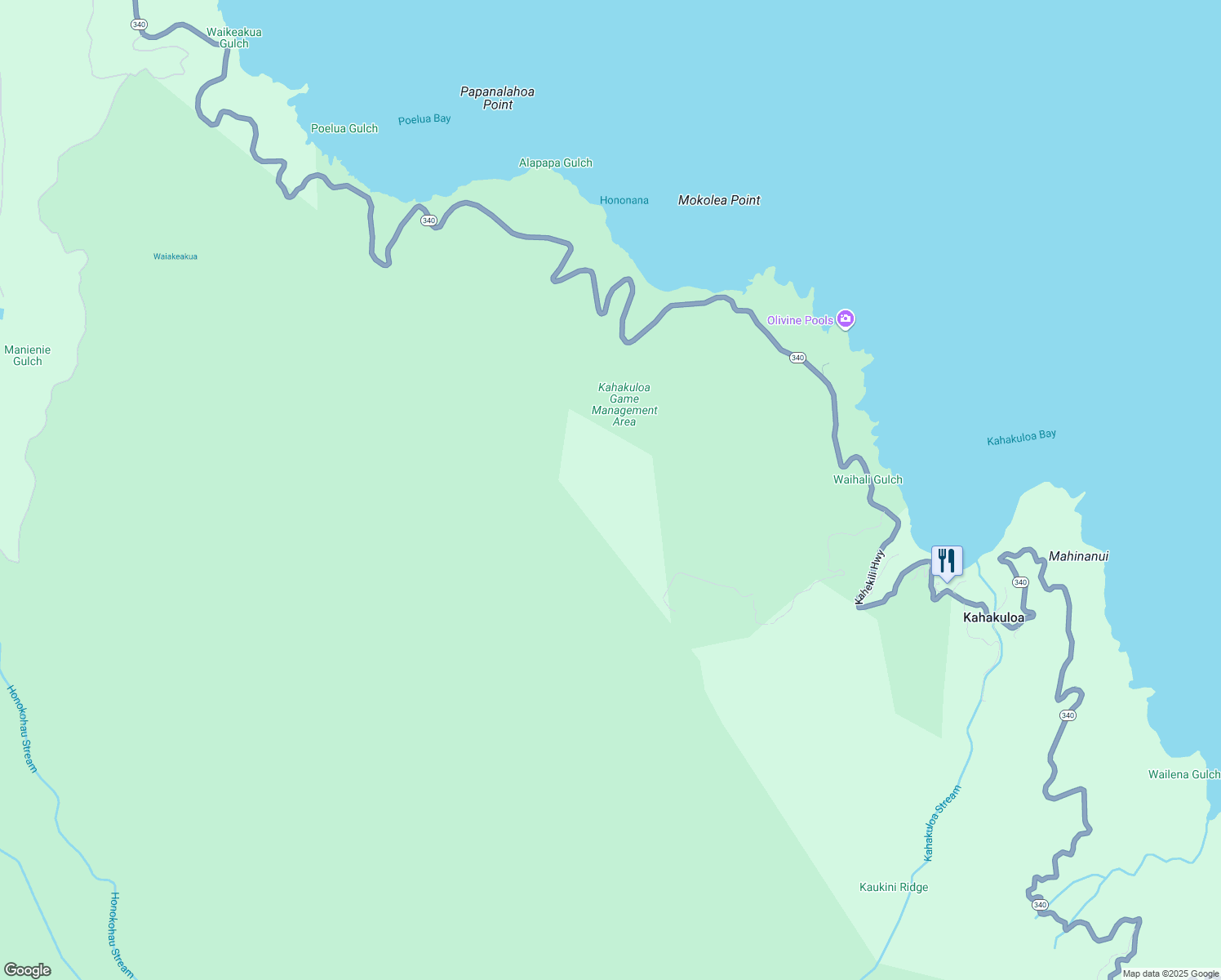 map of restaurants, bars, coffee shops, grocery stores, and more near Kahekili Highway in Wailuku
