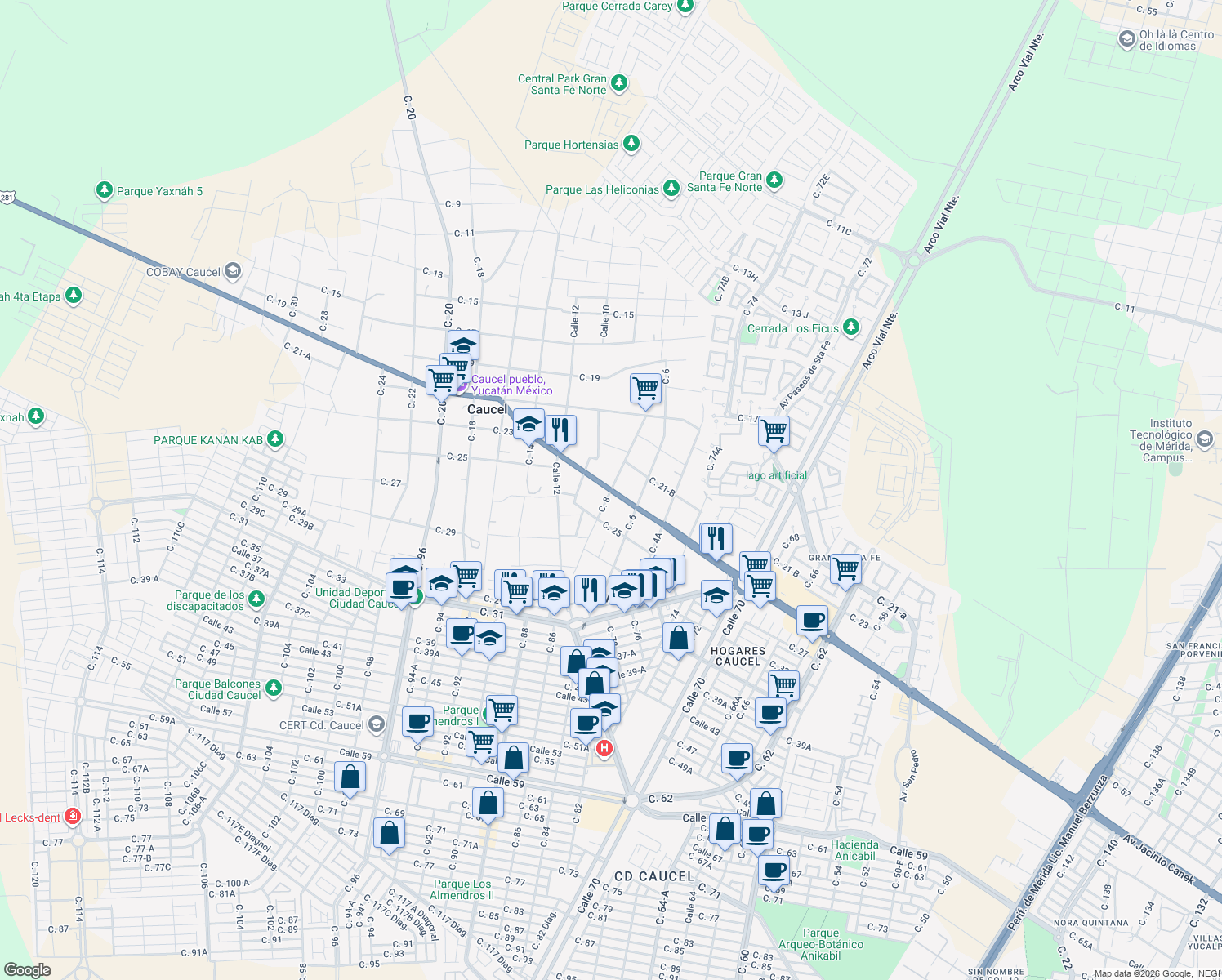 map of restaurants, bars, coffee shops, grocery stores, and more near in Caucel