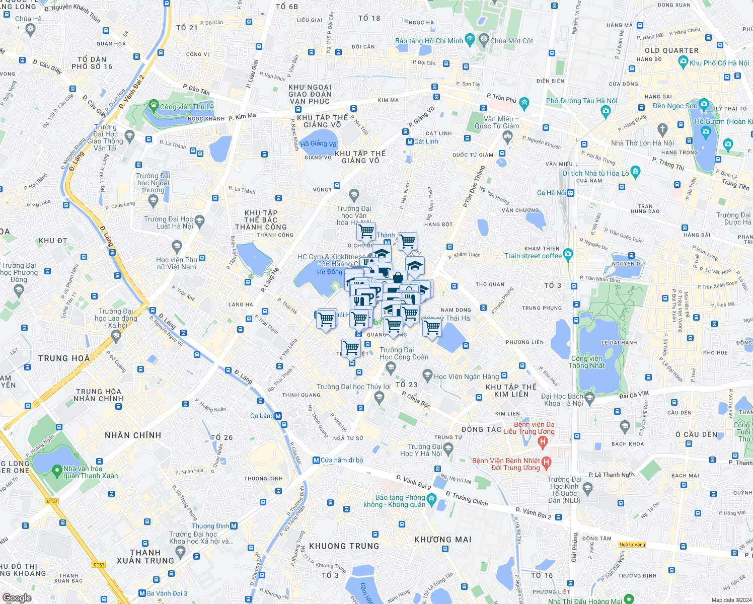 map of restaurants, bars, coffee shops, grocery stores, and more near Phố Thiền Quang in Hai Bà Trưng