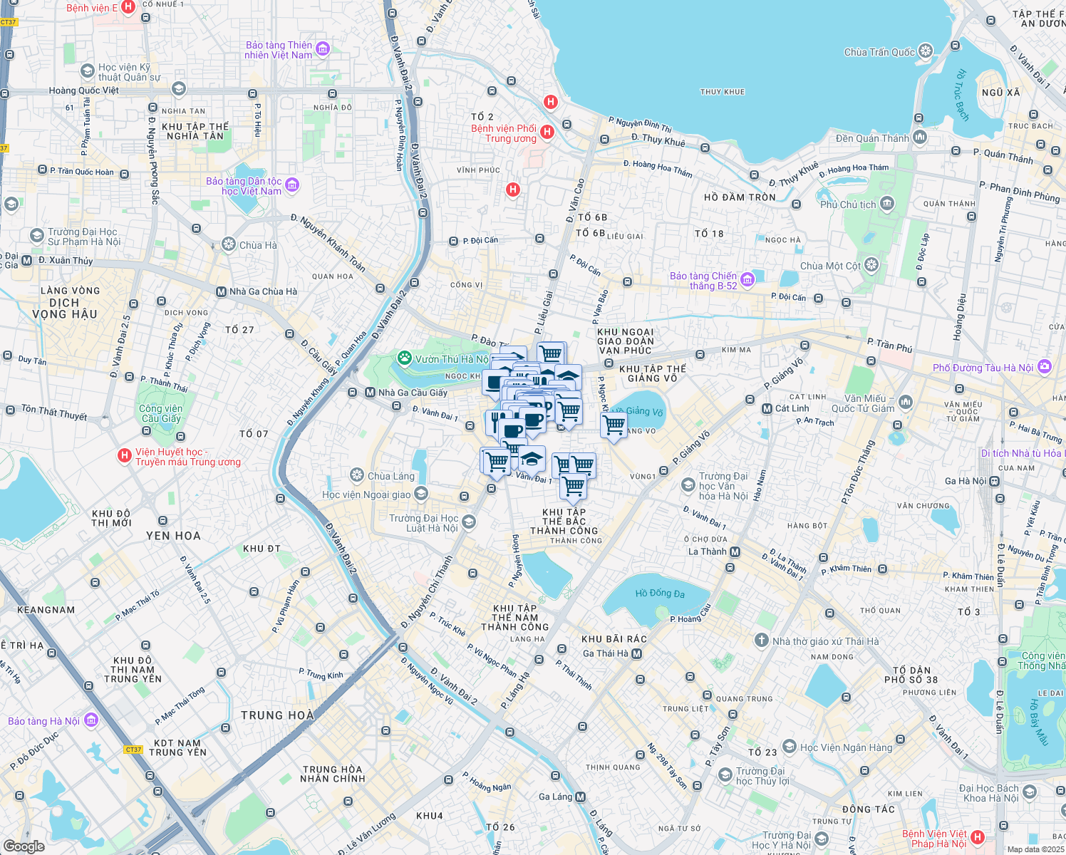 map of restaurants, bars, coffee shops, grocery stores, and more near 46 Nguyễn Công Hoan in Ba Dinh District