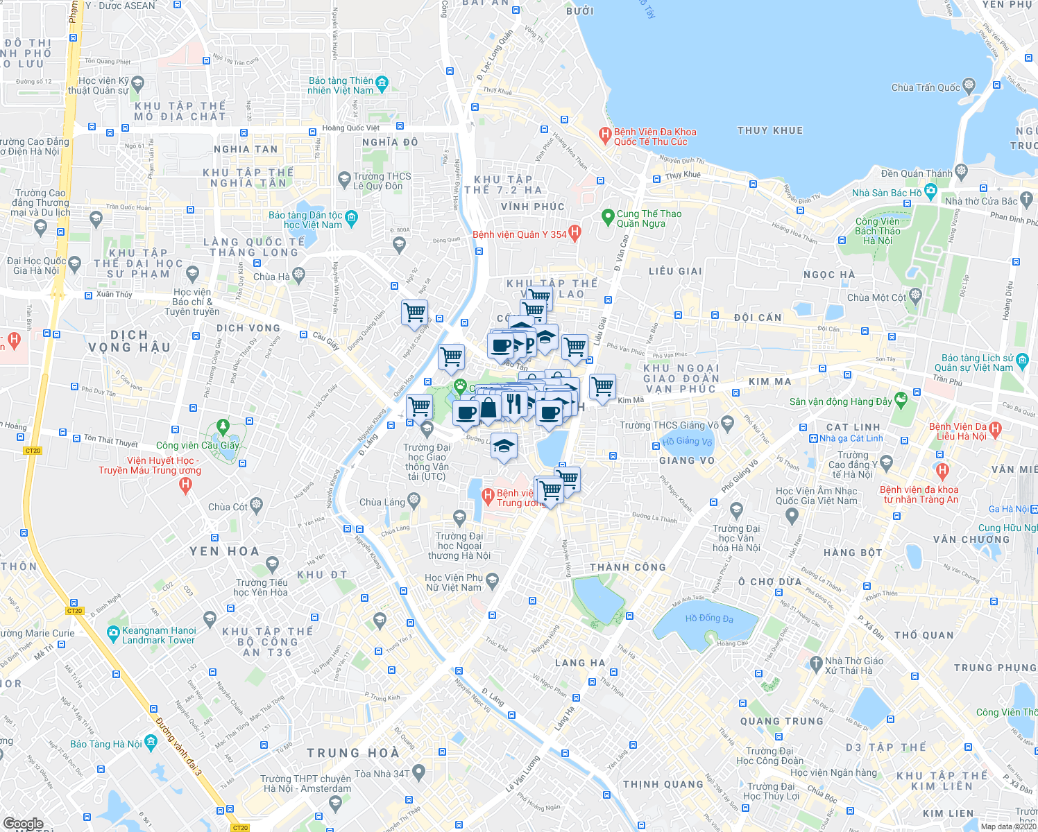 map of restaurants, bars, coffee shops, grocery stores, and more near Kim Mã in Ba Đình