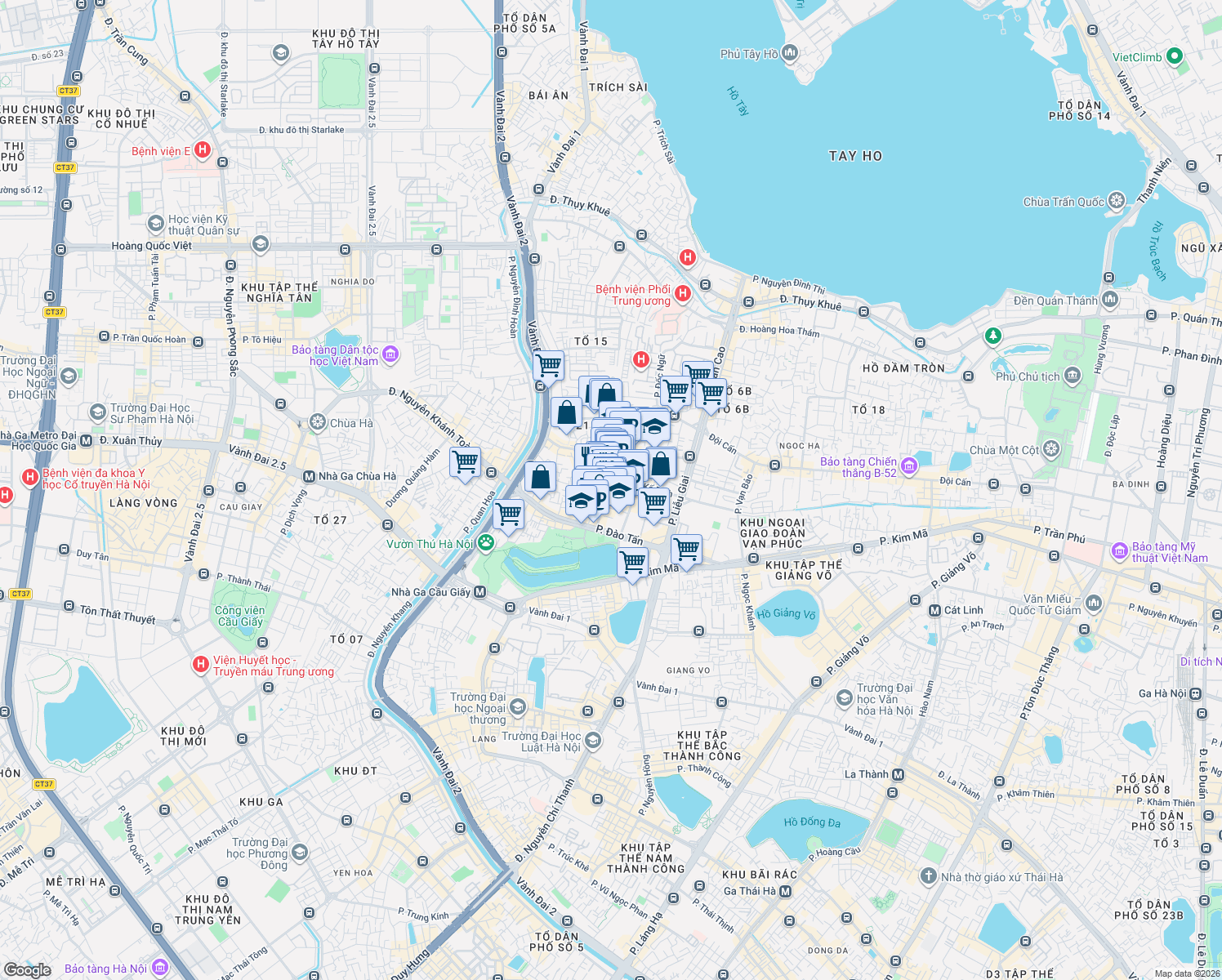 map of restaurants, bars, coffee shops, grocery stores, and more near 53 Phố Linh Lang in Ba Đình