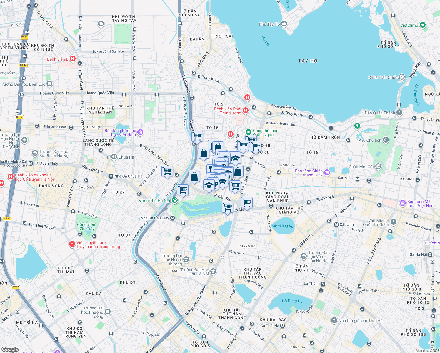 map of restaurants, bars, coffee shops, grocery stores, and more near Phố Linh Lang in Ba Đình