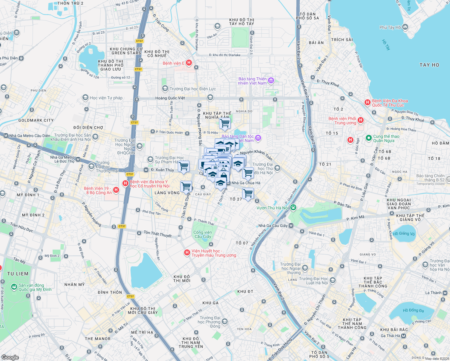 map of restaurants, bars, coffee shops, grocery stores, and more near 21 Phố Trần Đăng Ninh in Cầu Giấy