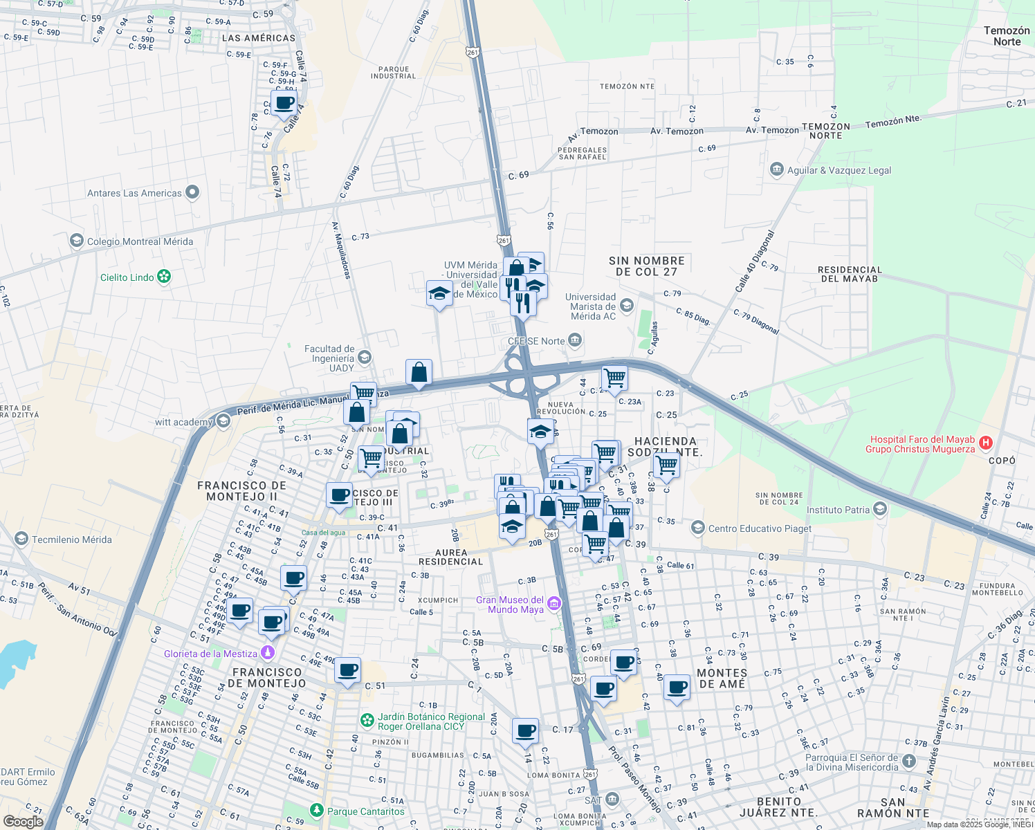 map of restaurants, bars, coffee shops, grocery stores, and more near 1 Calle 60 in Mérida