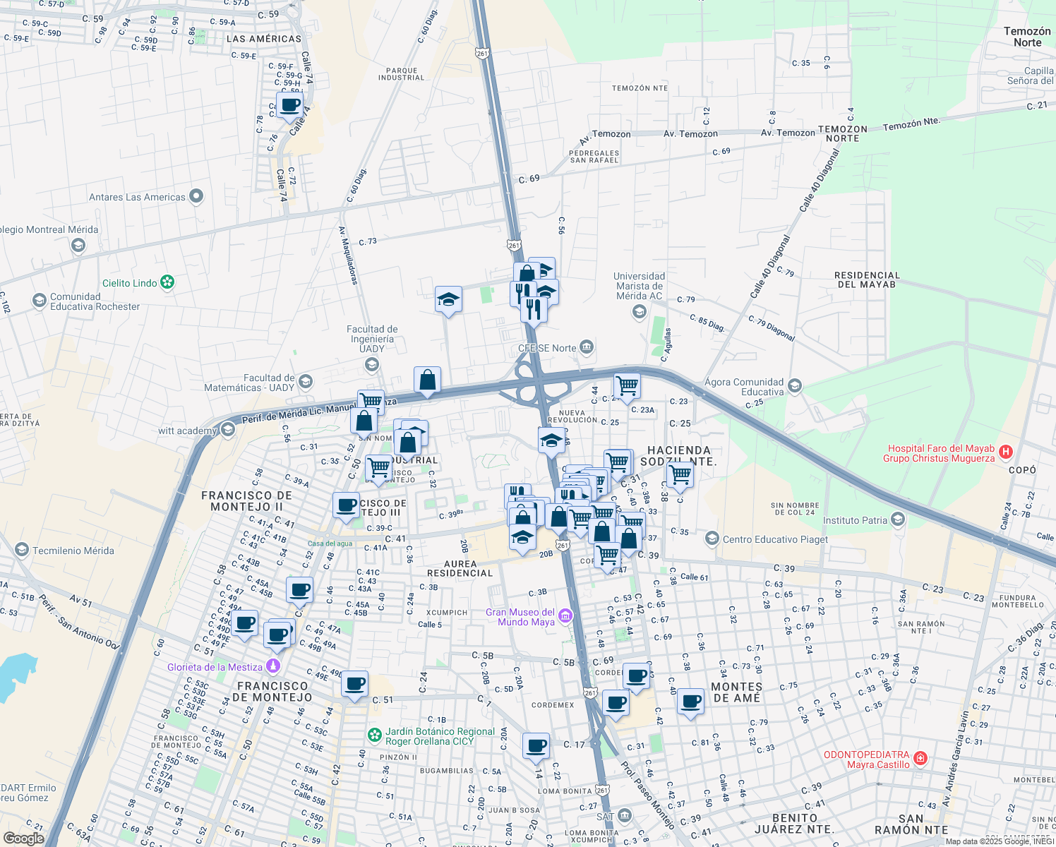 map of restaurants, bars, coffee shops, grocery stores, and more near 1 Calle 60 in Mérida