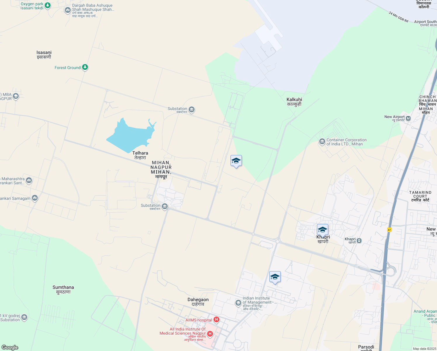 map of restaurants, bars, coffee shops, grocery stores, and more near 24 Mtr ODR Road in Nagpur division