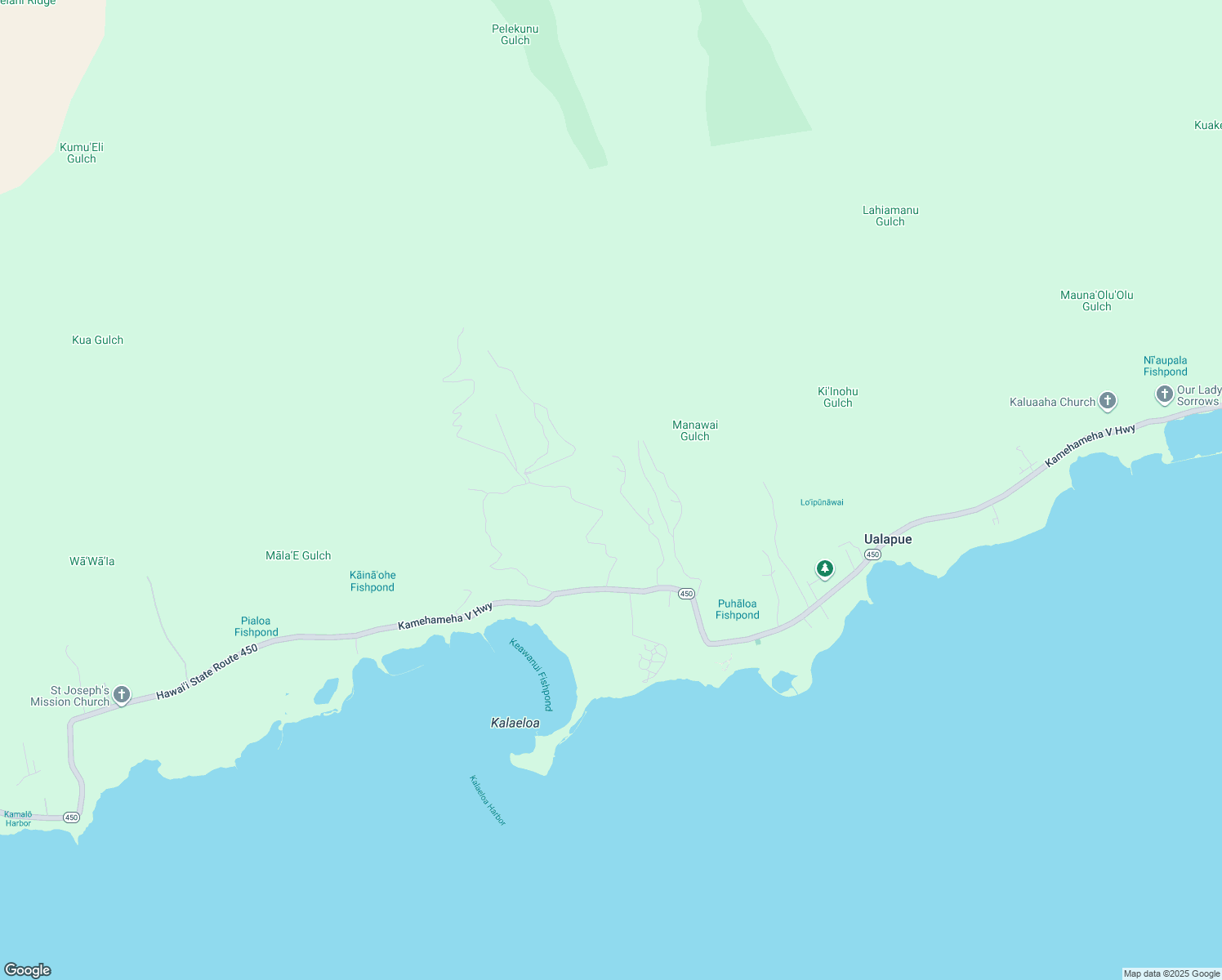 map of restaurants, bars, coffee shops, grocery stores, and more near 6925 Kamehameha V Highway in Kaunakakai