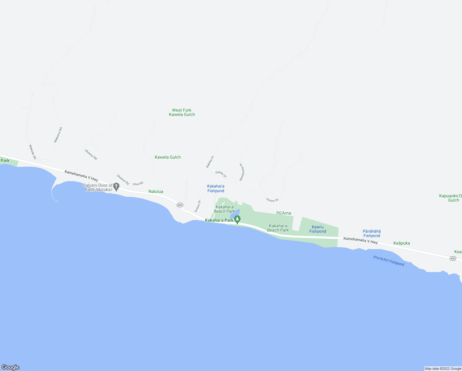 map of restaurants, bars, coffee shops, grocery stores, and more near 340 Onioni Drive in Kaunakakai