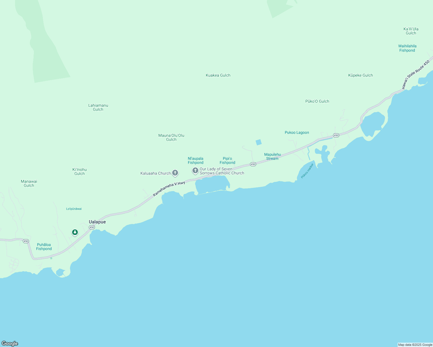map of restaurants, bars, coffee shops, grocery stores, and more near 8391 Kamehameha V Highway in Kaunakakai