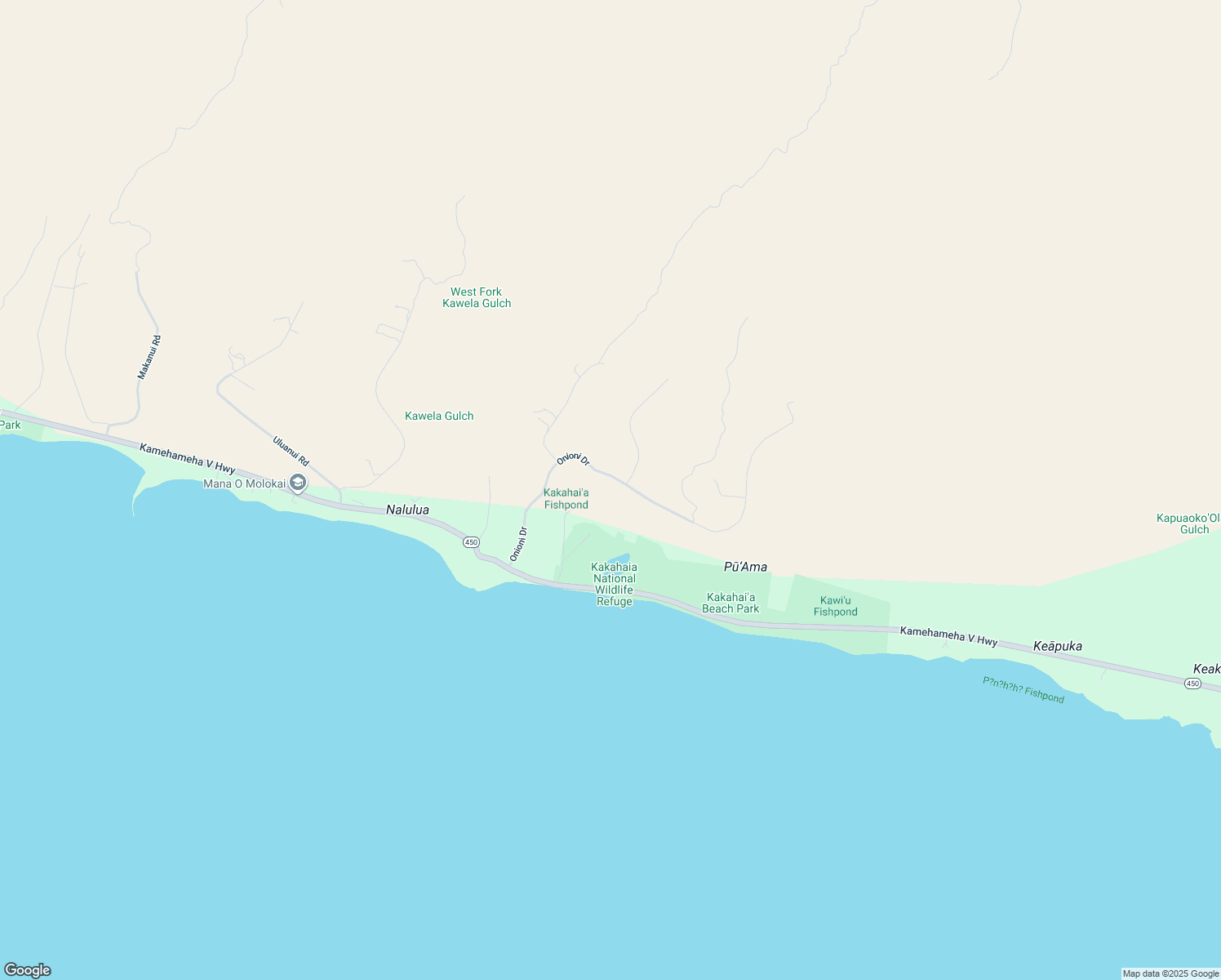 map of restaurants, bars, coffee shops, grocery stores, and more near 340 Onioni Drive in Kaunakakai