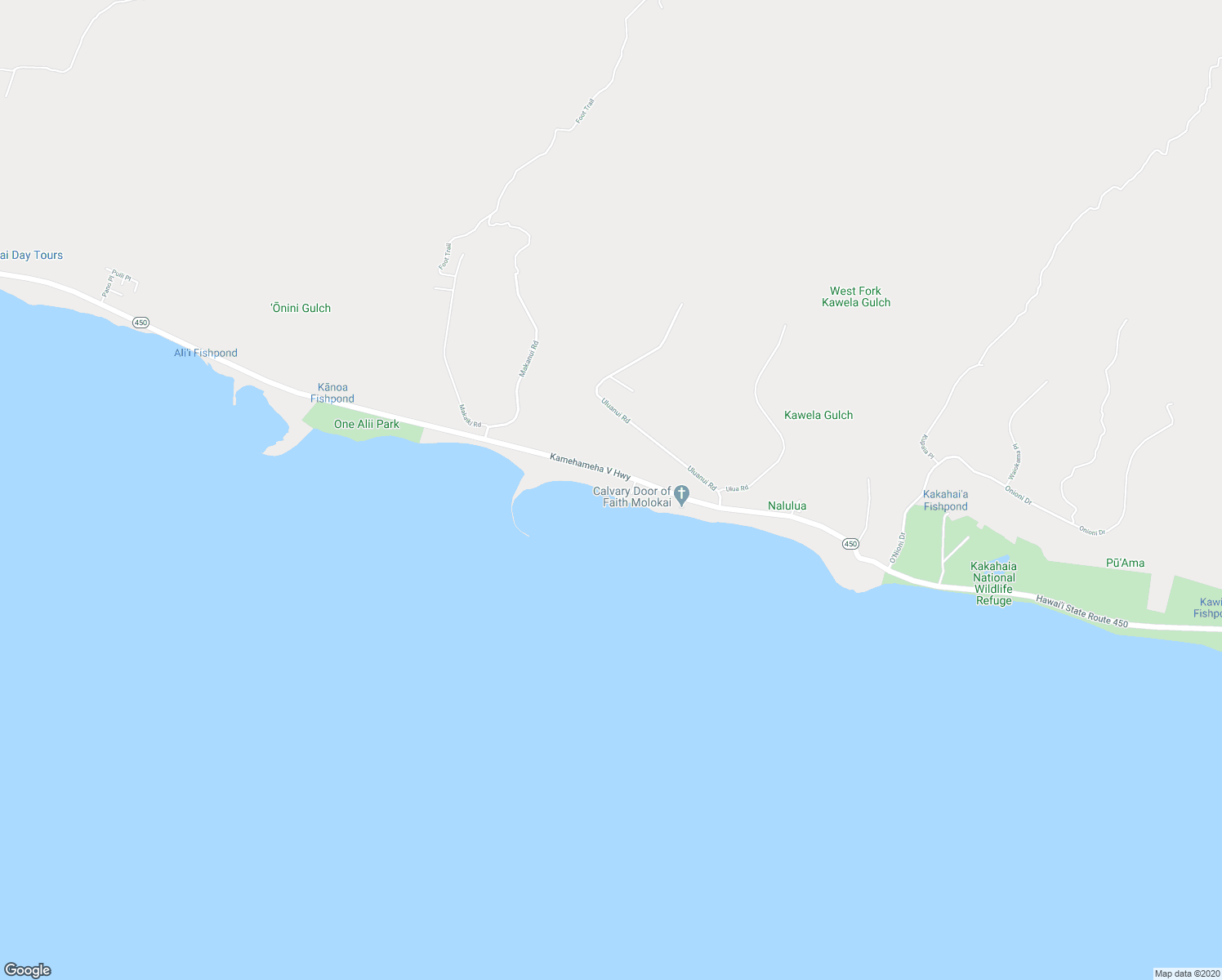 map of restaurants, bars, coffee shops, grocery stores, and more near 2490 Kamehameha V Highway in Kaunakakai