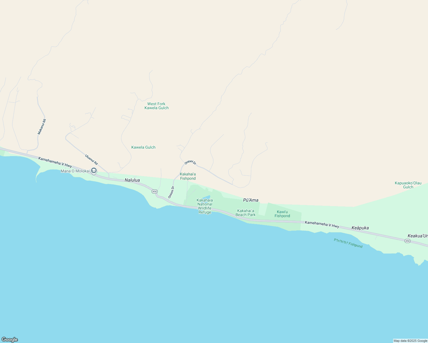 map of restaurants, bars, coffee shops, grocery stores, and more near 46 Waiokama Place in Kaunakakai