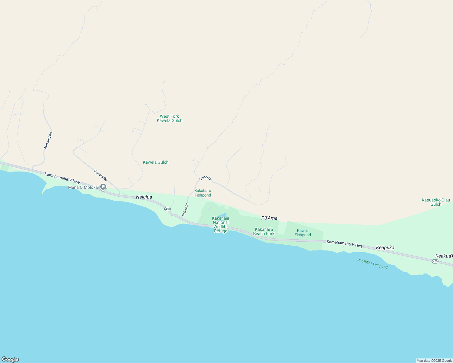 map of restaurants, bars, coffee shops, grocery stores, and more near 361 Onioni Drive in Kaunakakai