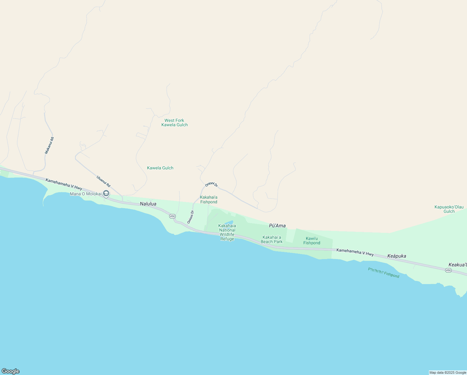 map of restaurants, bars, coffee shops, grocery stores, and more near 361 Onioni Drive in Kaunakakai