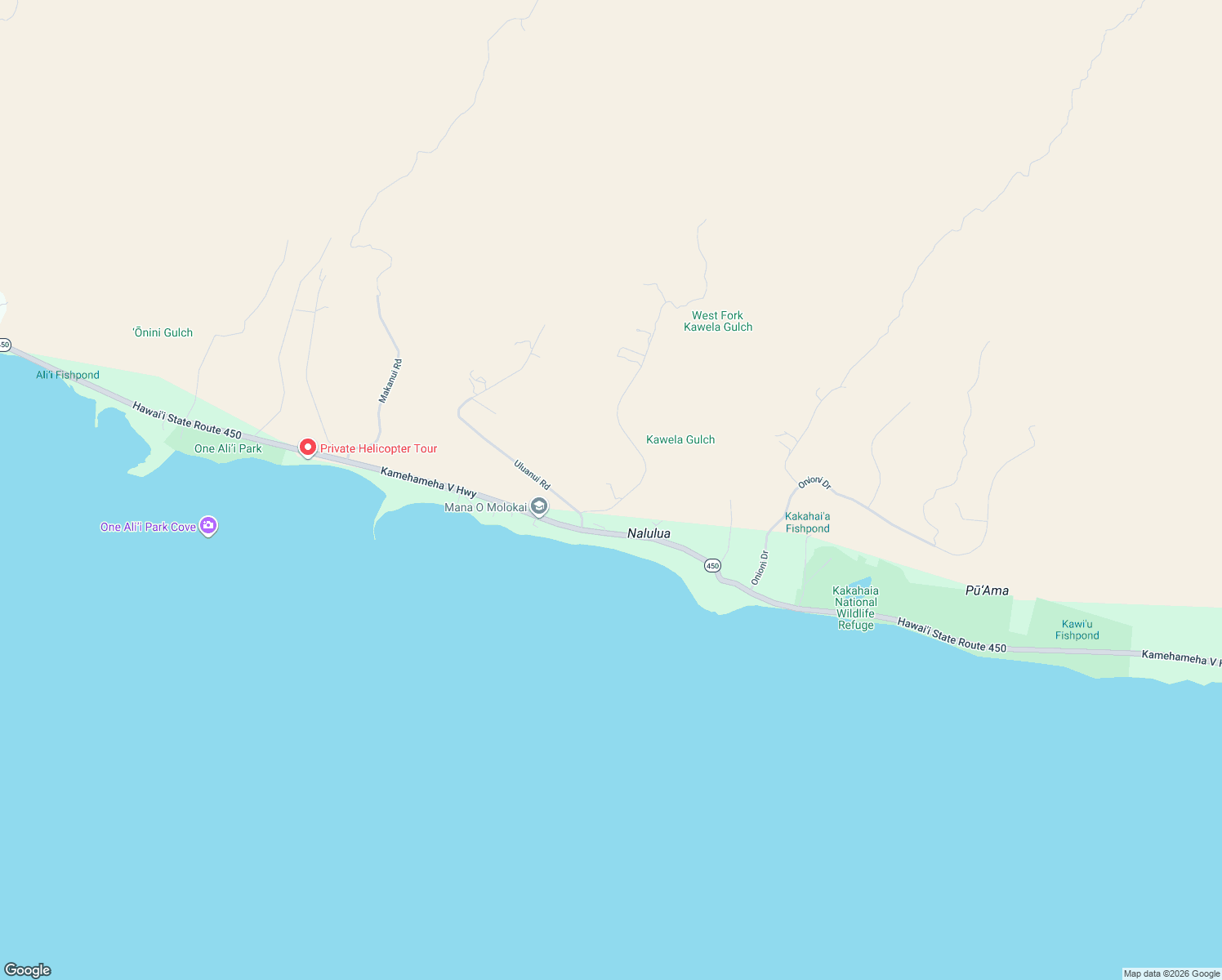 map of restaurants, bars, coffee shops, grocery stores, and more near 75 Ulua Road in Kaunakakai