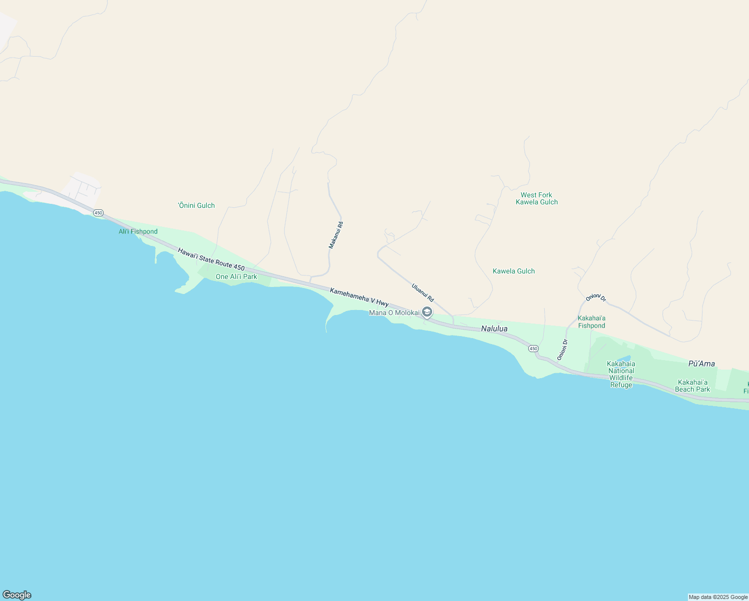 map of restaurants, bars, coffee shops, grocery stores, and more near 2452 Kamehameha V Highway in Kaunakakai