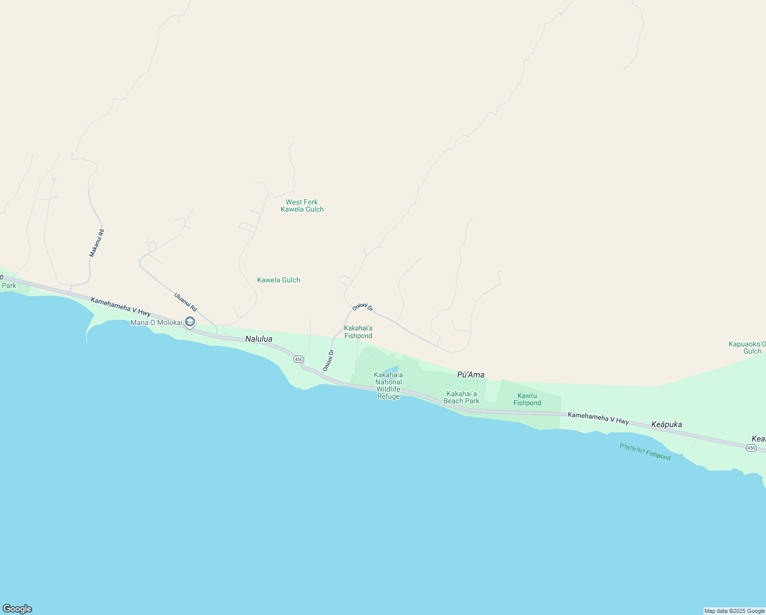 map of restaurants, bars, coffee shops, grocery stores, and more near 315 Onioni Drive in Kaunakakai