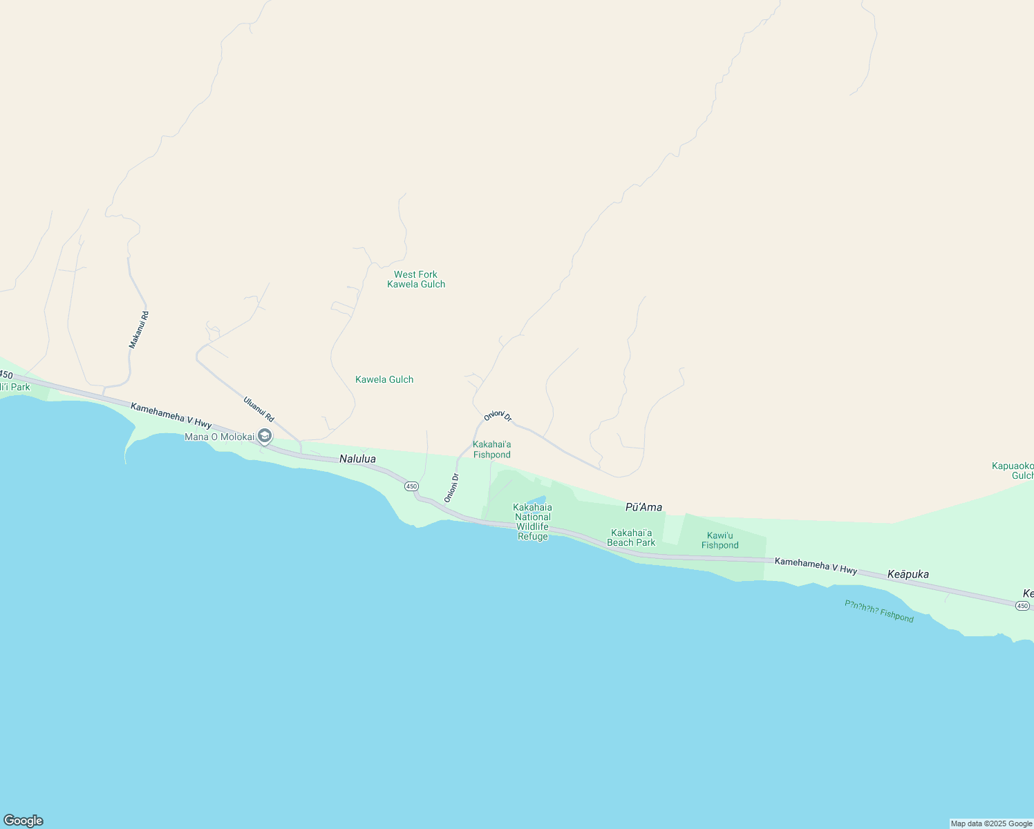 map of restaurants, bars, coffee shops, grocery stores, and more near 315 Onioni Drive in Kaunakakai