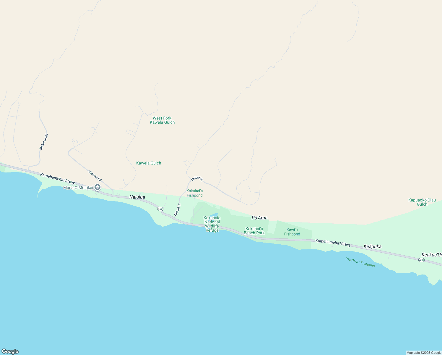 map of restaurants, bars, coffee shops, grocery stores, and more near 46 Waiokama Place in Kaunakakai