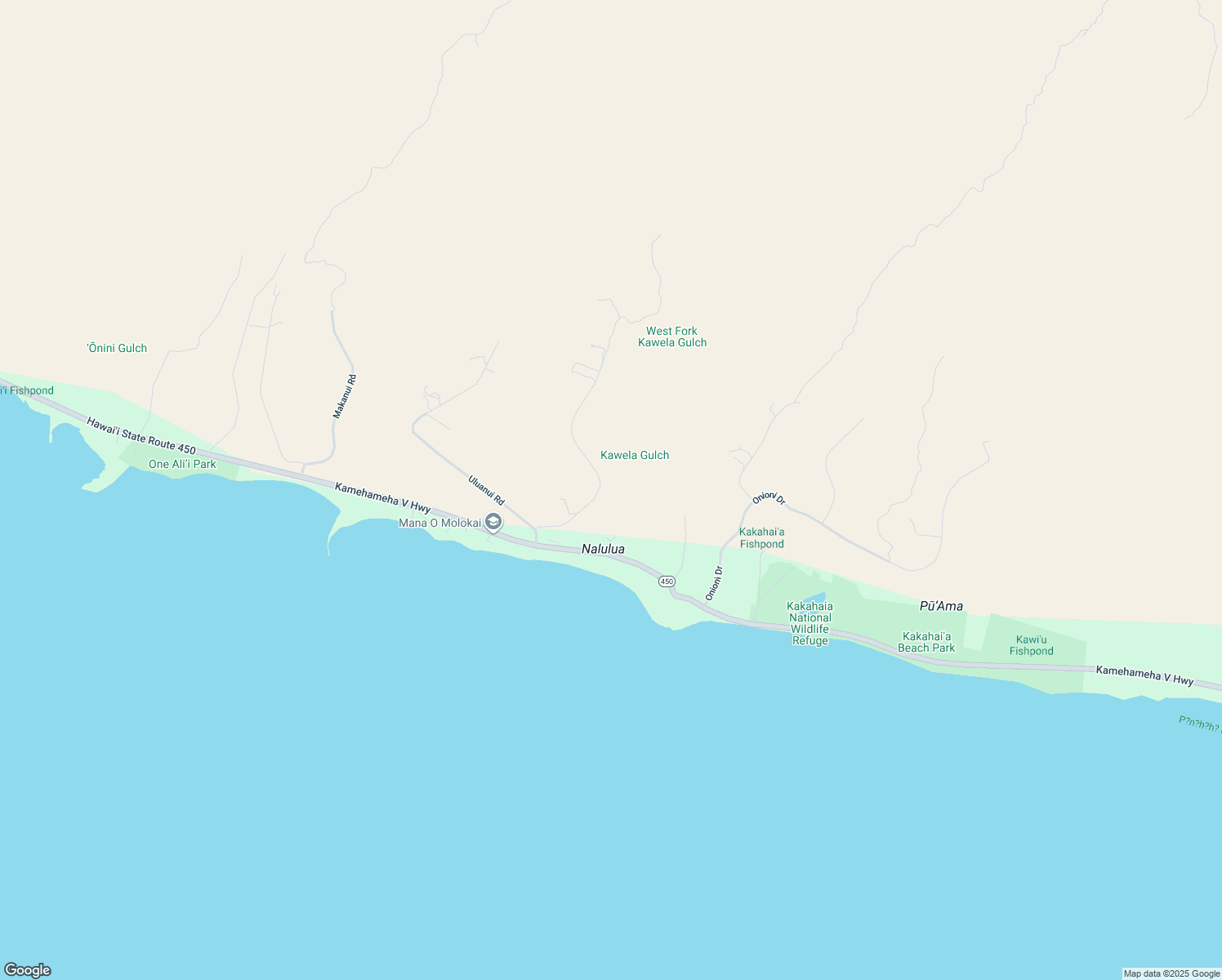 map of restaurants, bars, coffee shops, grocery stores, and more near 0 Ulua Road in Kaunakakai