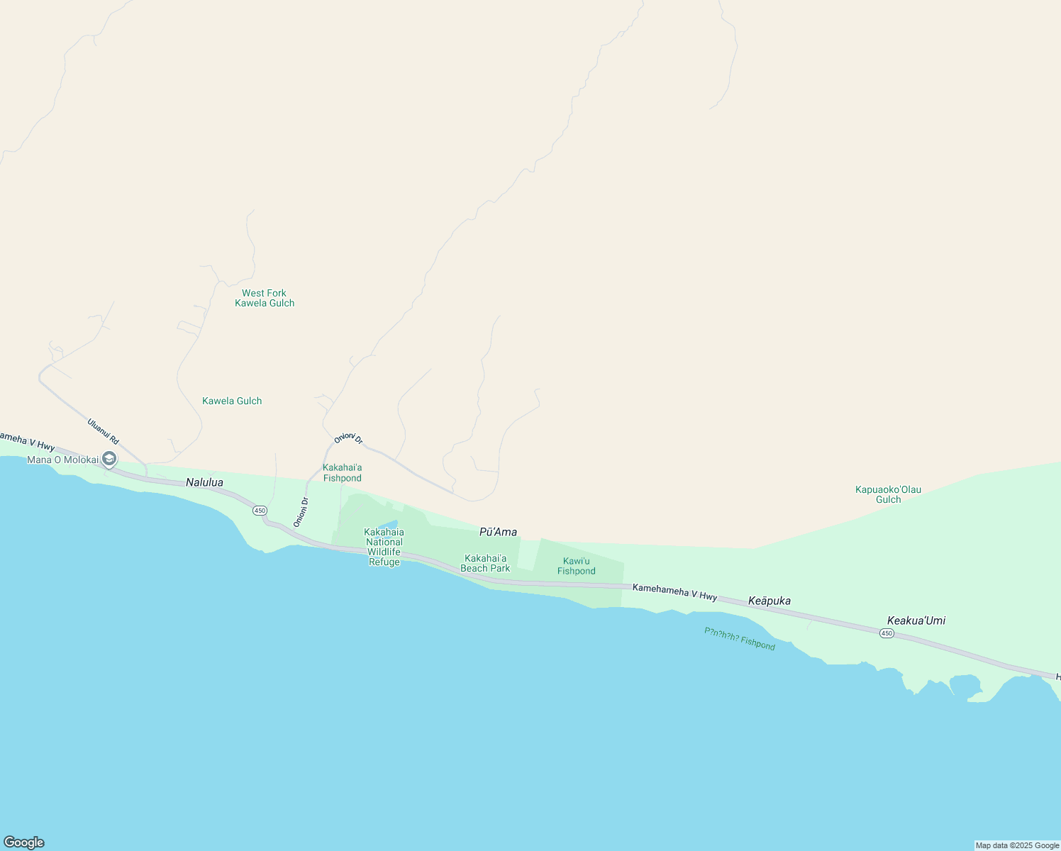 map of restaurants, bars, coffee shops, grocery stores, and more near Onioni Drive in Kaunakakai