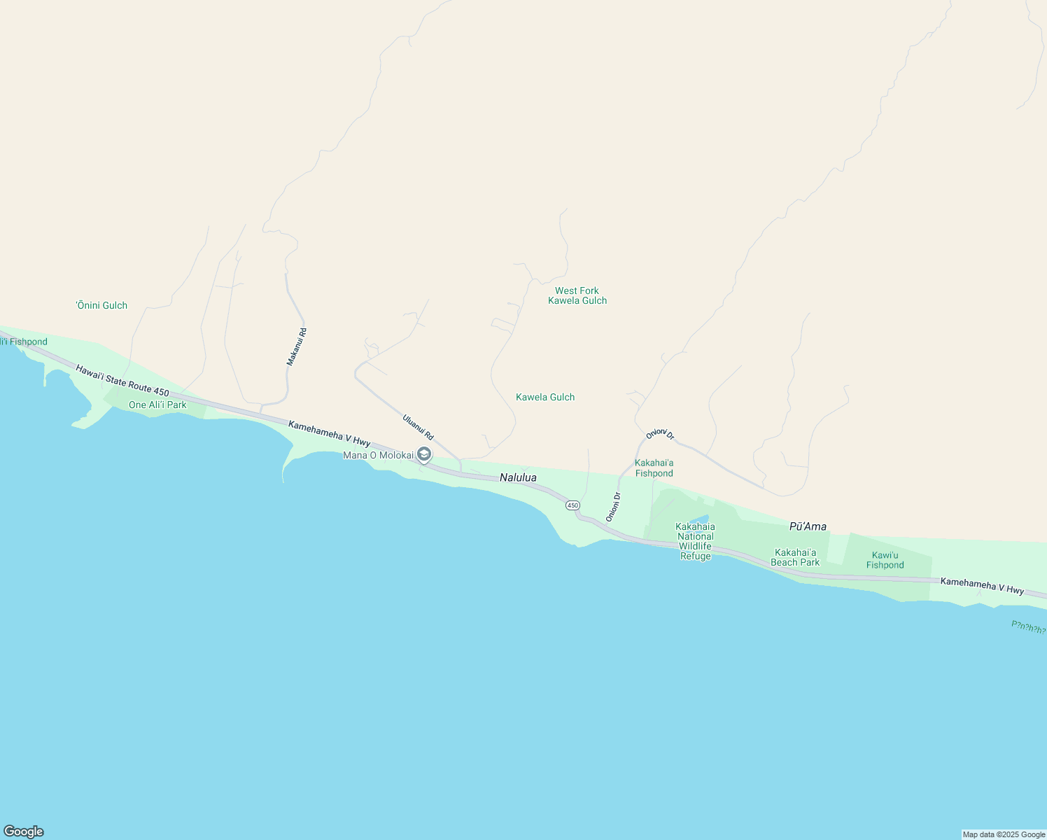 map of restaurants, bars, coffee shops, grocery stores, and more near 170 Ulua Road in Kaunakakai