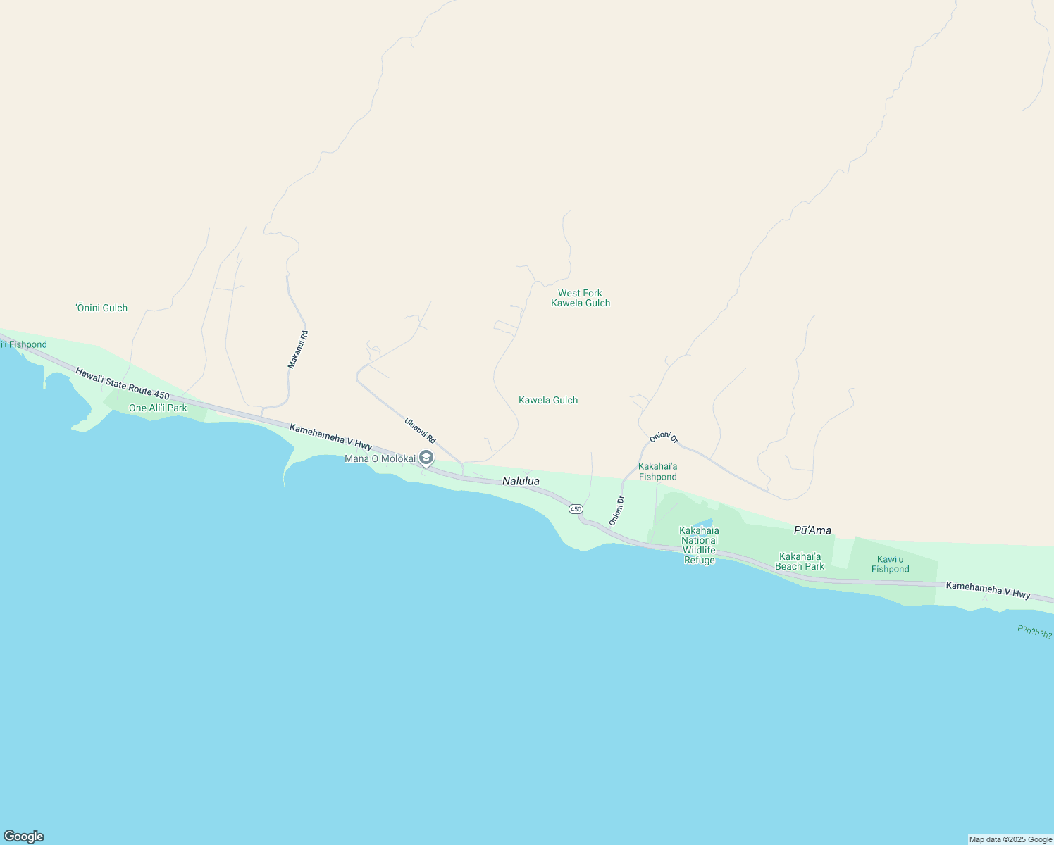 map of restaurants, bars, coffee shops, grocery stores, and more near 170 Ulua Road in Kaunakakai