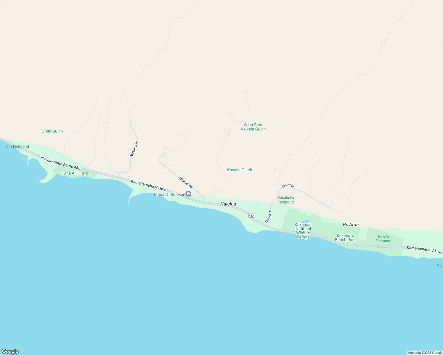 map of restaurants, bars, coffee shops, grocery stores, and more near 181 Ulua Road in Kaunakakai