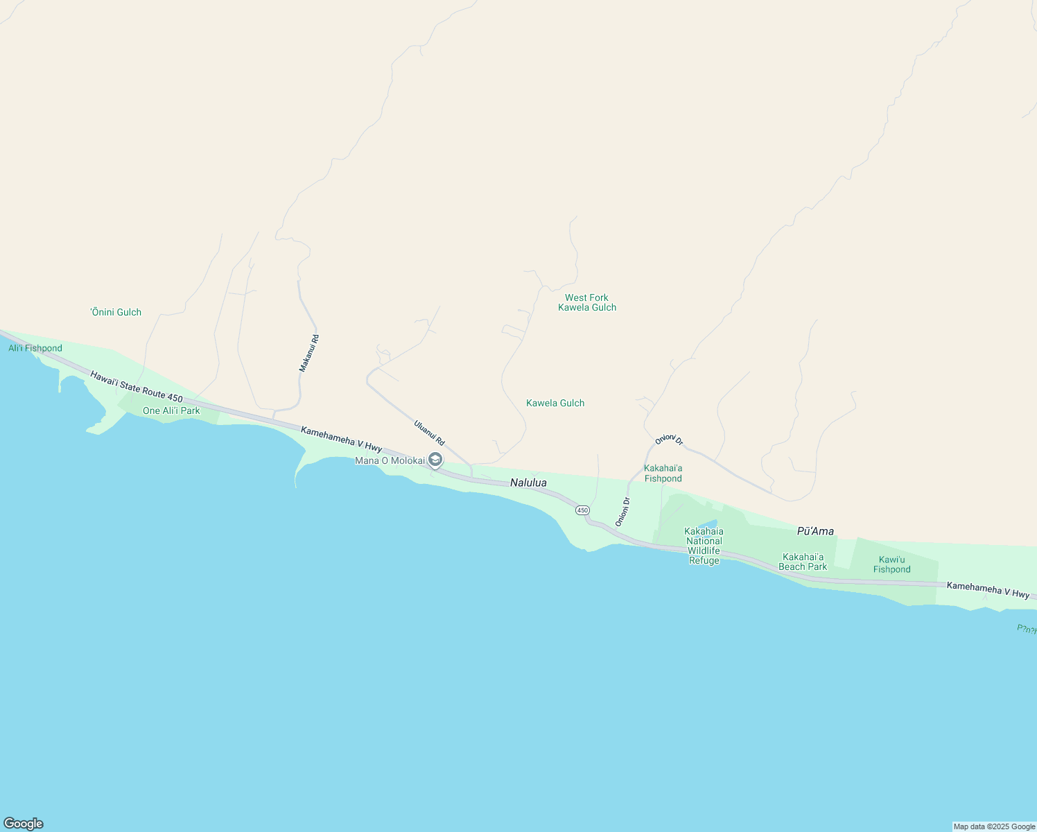 map of restaurants, bars, coffee shops, grocery stores, and more near 181 Ulua Road in Kaunakakai