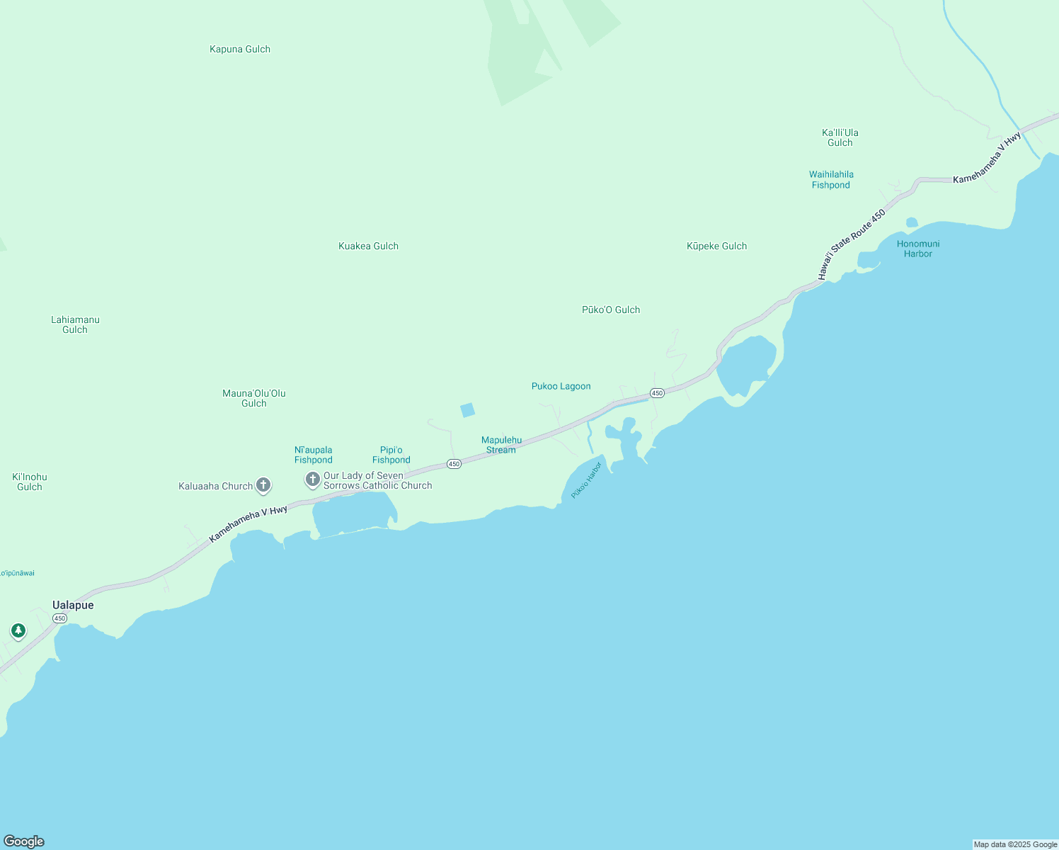 map of restaurants, bars, coffee shops, grocery stores, and more near 8465 Kamehameha V Highway in Kaunakakai