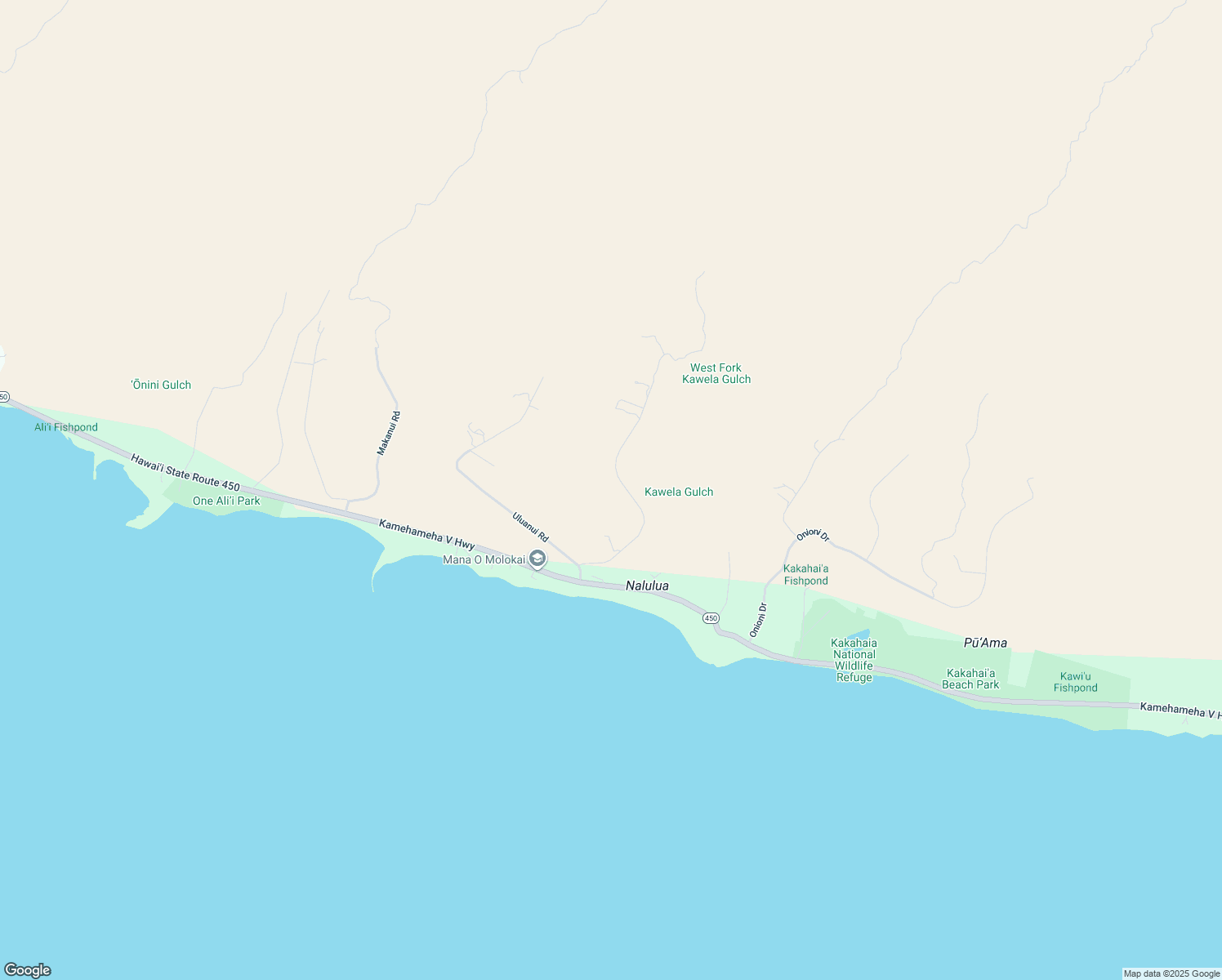 map of restaurants, bars, coffee shops, grocery stores, and more near 235 Ulua Road in Kaunakakai