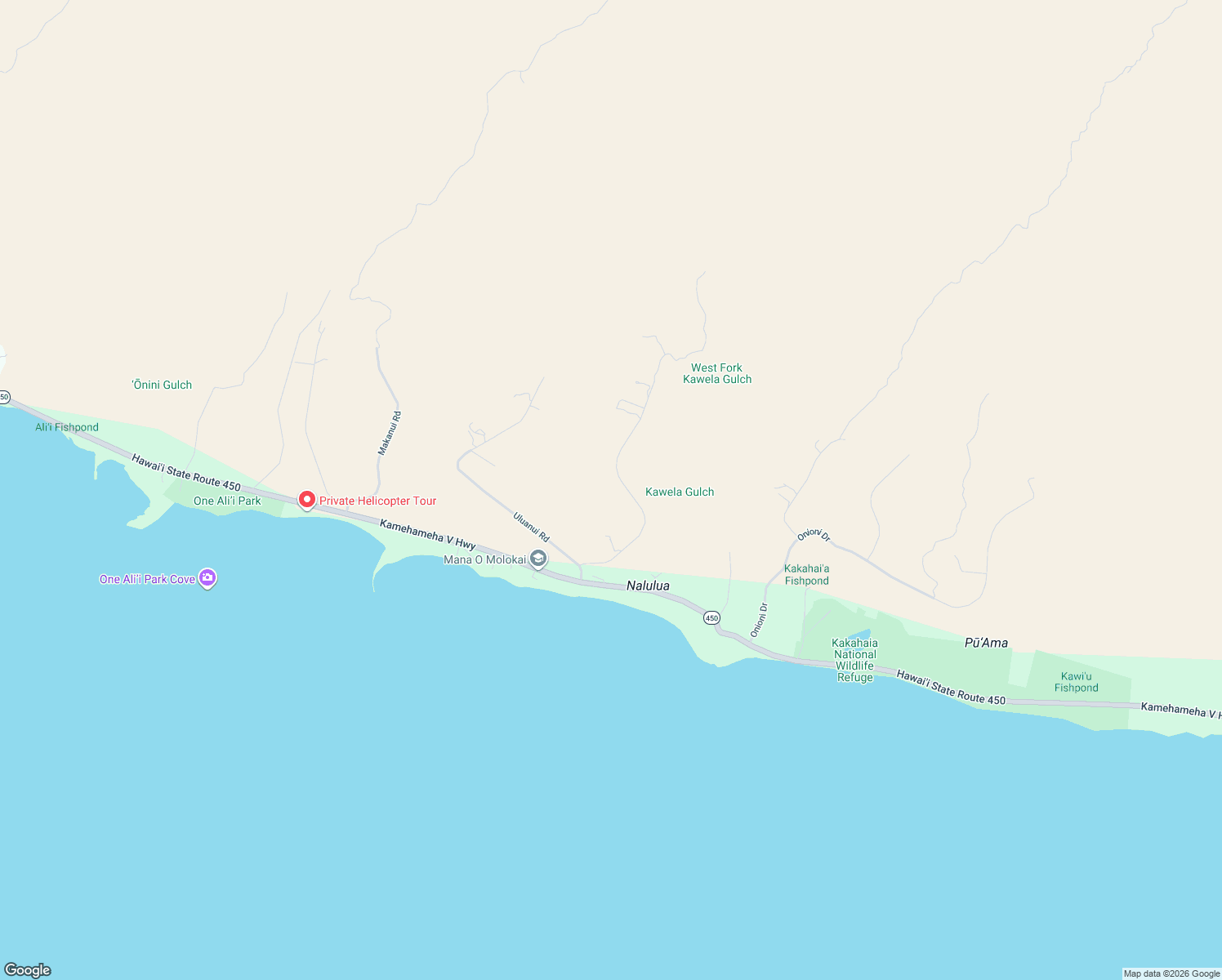 map of restaurants, bars, coffee shops, grocery stores, and more near 236 Ulua Road in Kaunakakai