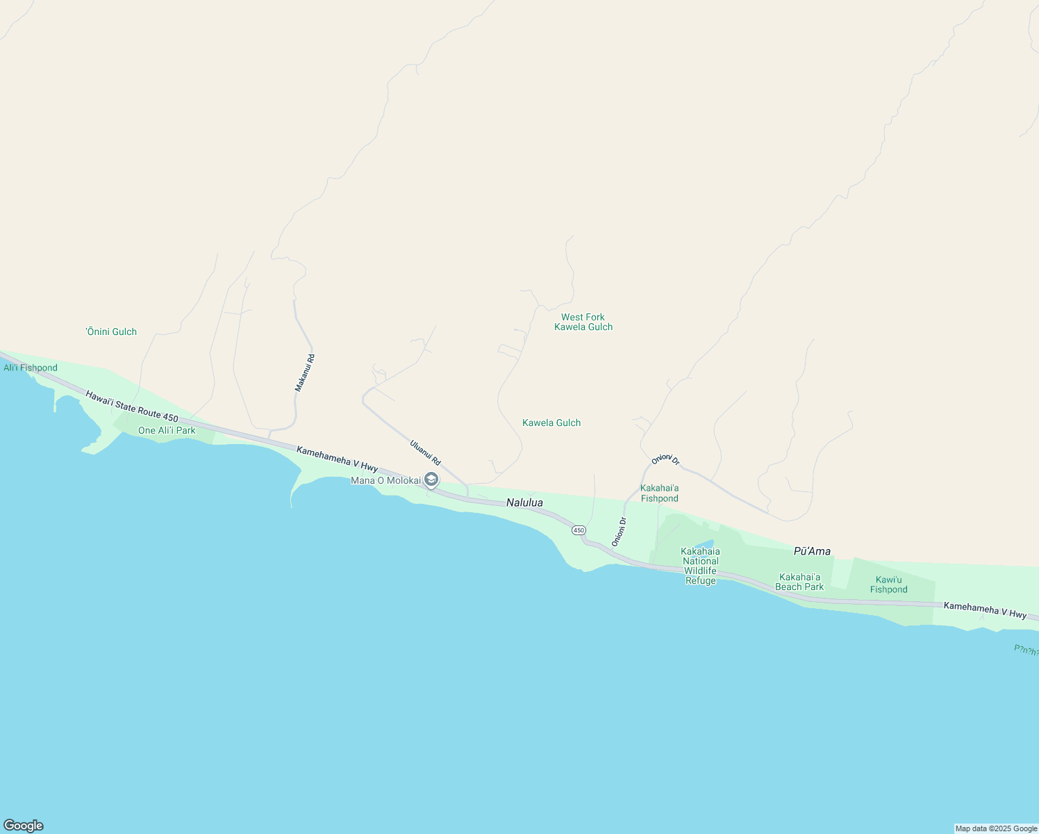 map of restaurants, bars, coffee shops, grocery stores, and more near 212 Ulua Road in Kaunakakai