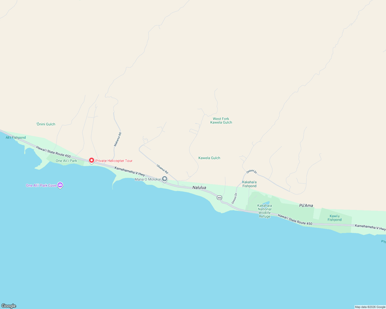 map of restaurants, bars, coffee shops, grocery stores, and more near 236 Ulua Road in Kaunakakai