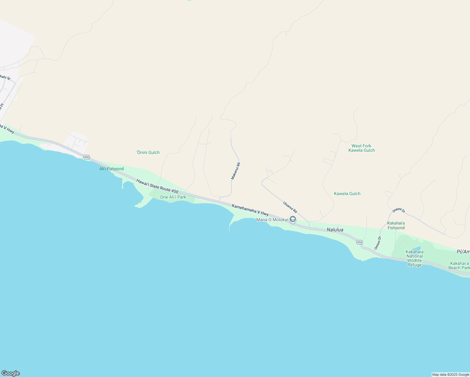 map of restaurants, bars, coffee shops, grocery stores, and more near 0 Makanui Road in Kaunakakai