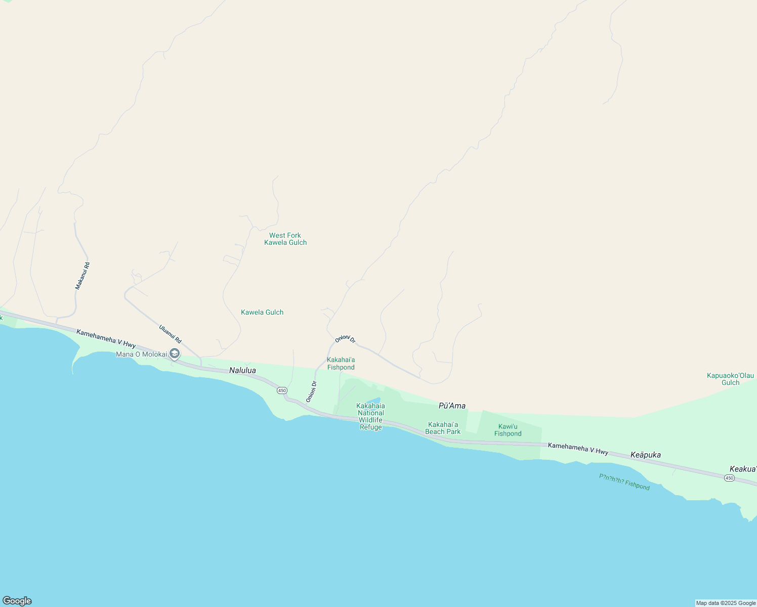 map of restaurants, bars, coffee shops, grocery stores, and more near 145 Waiokama Place in Kaunakakai
