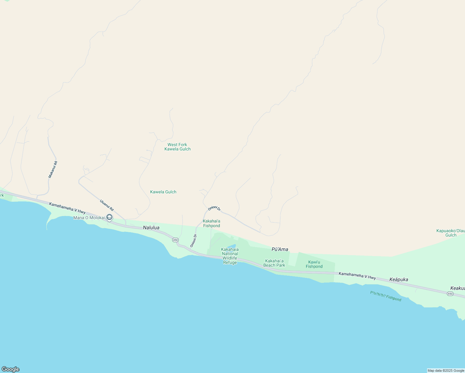 map of restaurants, bars, coffee shops, grocery stores, and more near 145 Waiokama Place in Kaunakakai
