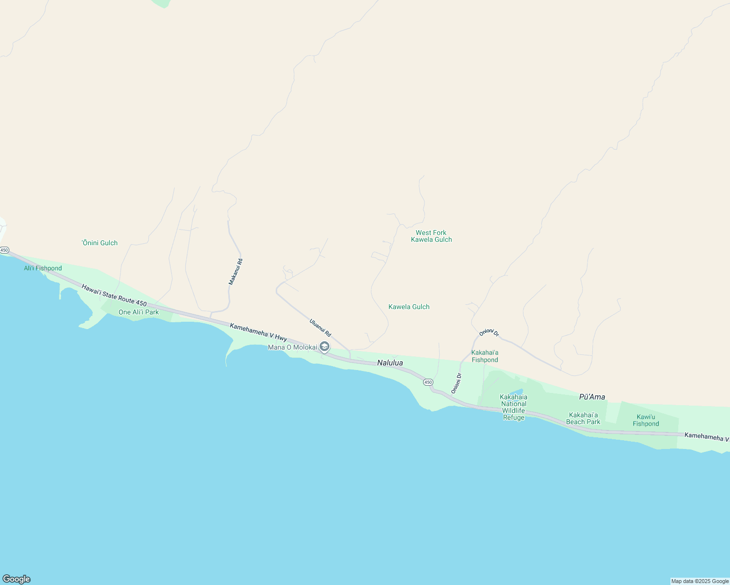 map of restaurants, bars, coffee shops, grocery stores, and more near 261 Ulua Road in Kaunakakai