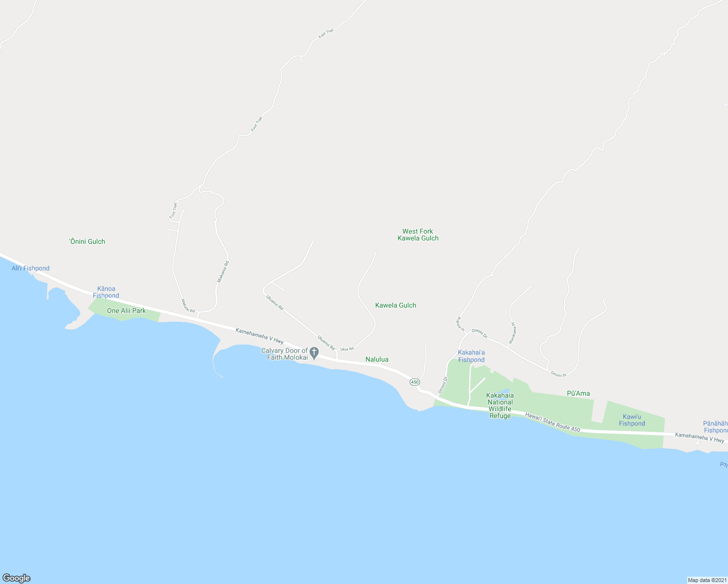 map of restaurants, bars, coffee shops, grocery stores, and more near 270 Ulua Road in Kaunakakai