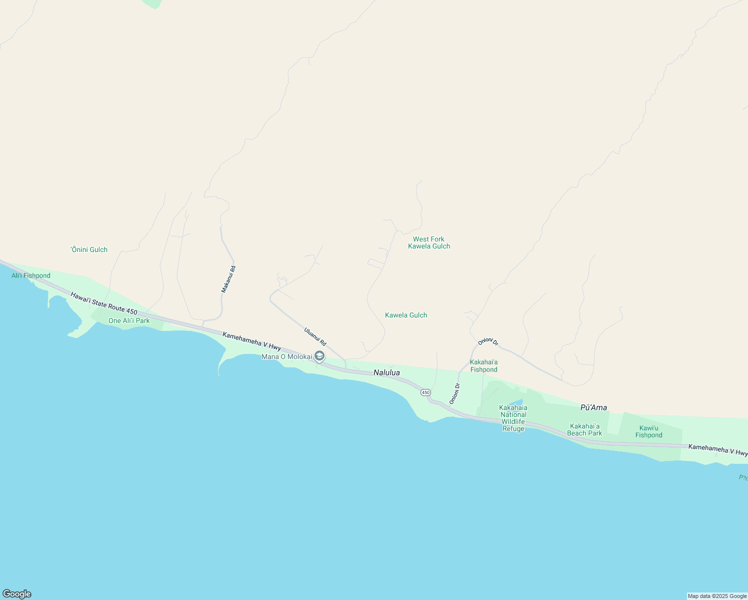 map of restaurants, bars, coffee shops, grocery stores, and more near 270 Ulua Road in Kaunakakai