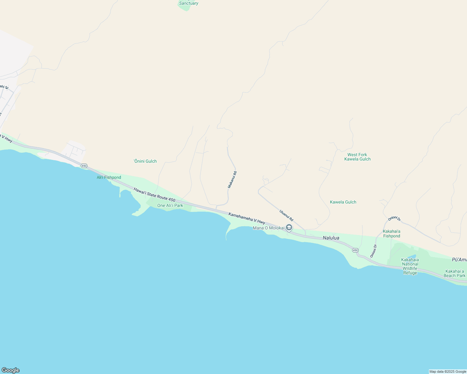 map of restaurants, bars, coffee shops, grocery stores, and more near 154 Makanui Road in Kaunakakai