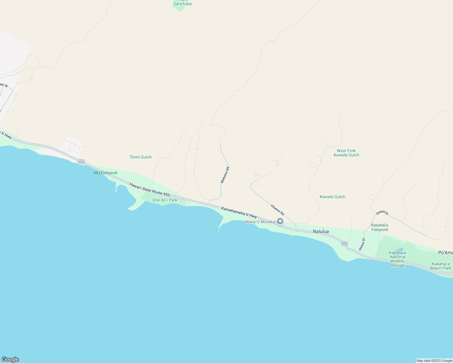 map of restaurants, bars, coffee shops, grocery stores, and more near 154 Makanui Road in Kaunakakai