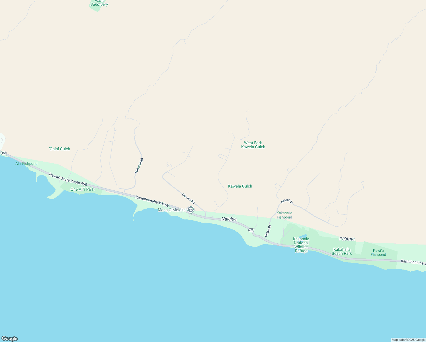 map of restaurants, bars, coffee shops, grocery stores, and more near 289 Ulua Road in Kaunakakai