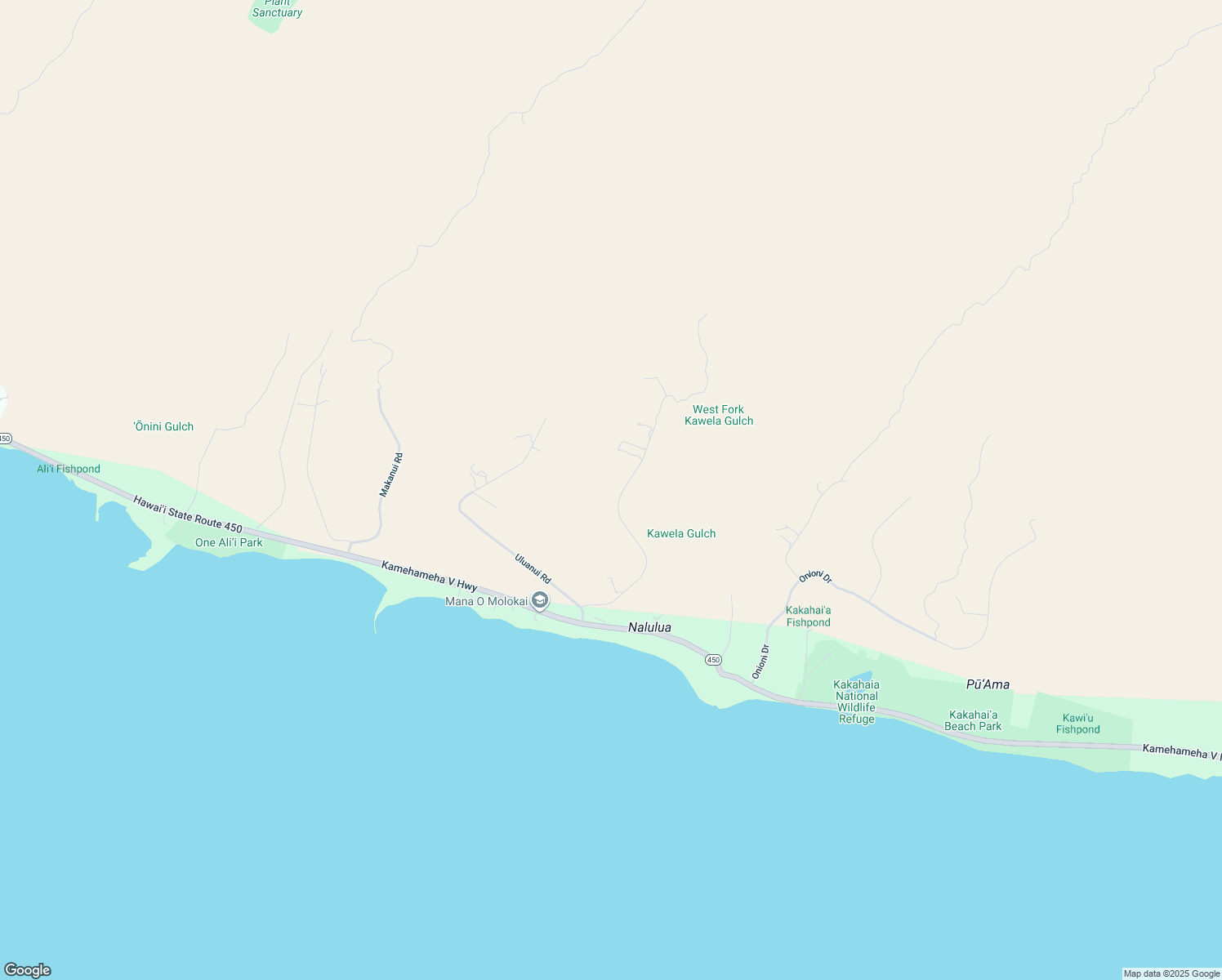 map of restaurants, bars, coffee shops, grocery stores, and more near 289 Ulua Road in Kaunakakai