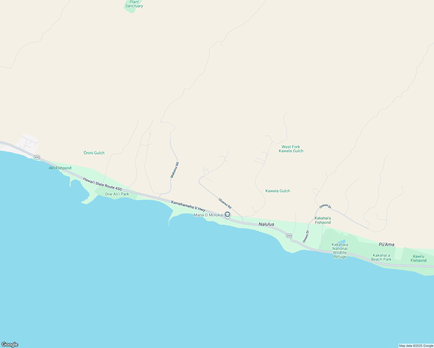 map of restaurants, bars, coffee shops, grocery stores, and more near 430 Uluanui Road in Kaunakakai