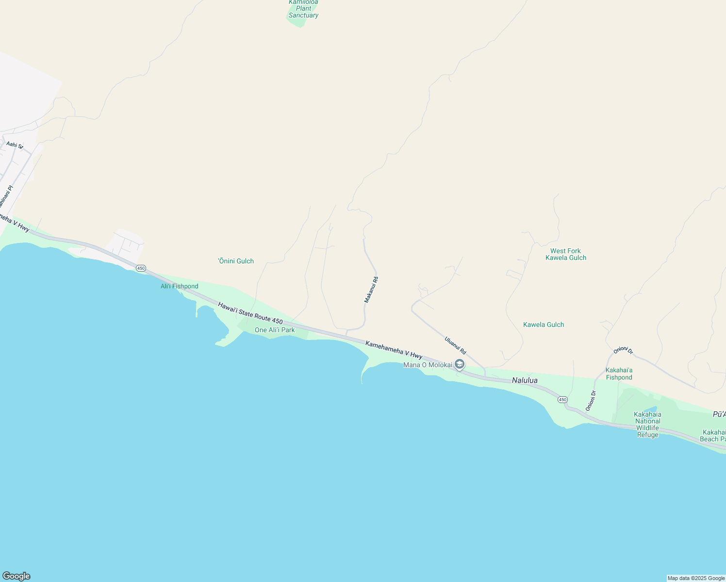 map of restaurants, bars, coffee shops, grocery stores, and more near 167 Makanui Road in Kaunakakai