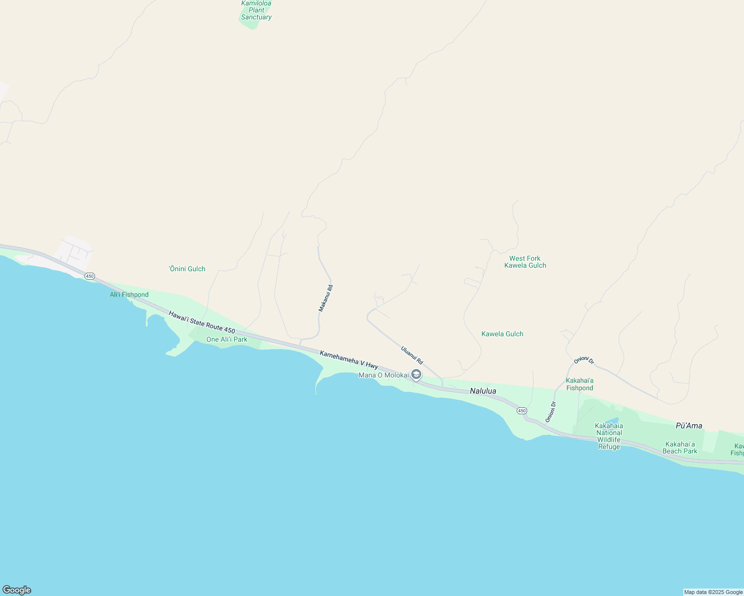 map of restaurants, bars, coffee shops, grocery stores, and more near 373 Uluanui Road in Kaunakakai