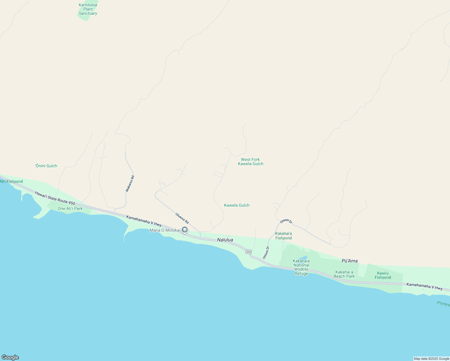 map of restaurants, bars, coffee shops, grocery stores, and more near 0 Ulua Road in Kaunakakai