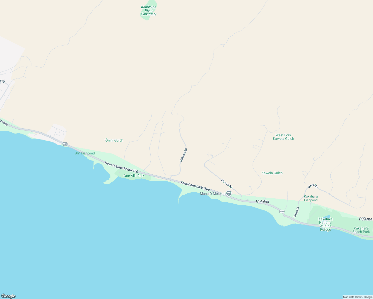 map of restaurants, bars, coffee shops, grocery stores, and more near 244 Makanui Road in Kaunakakai